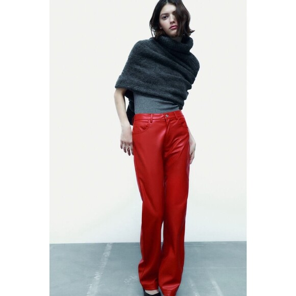 Zara Red Leather Pants - Picture 1 of 6